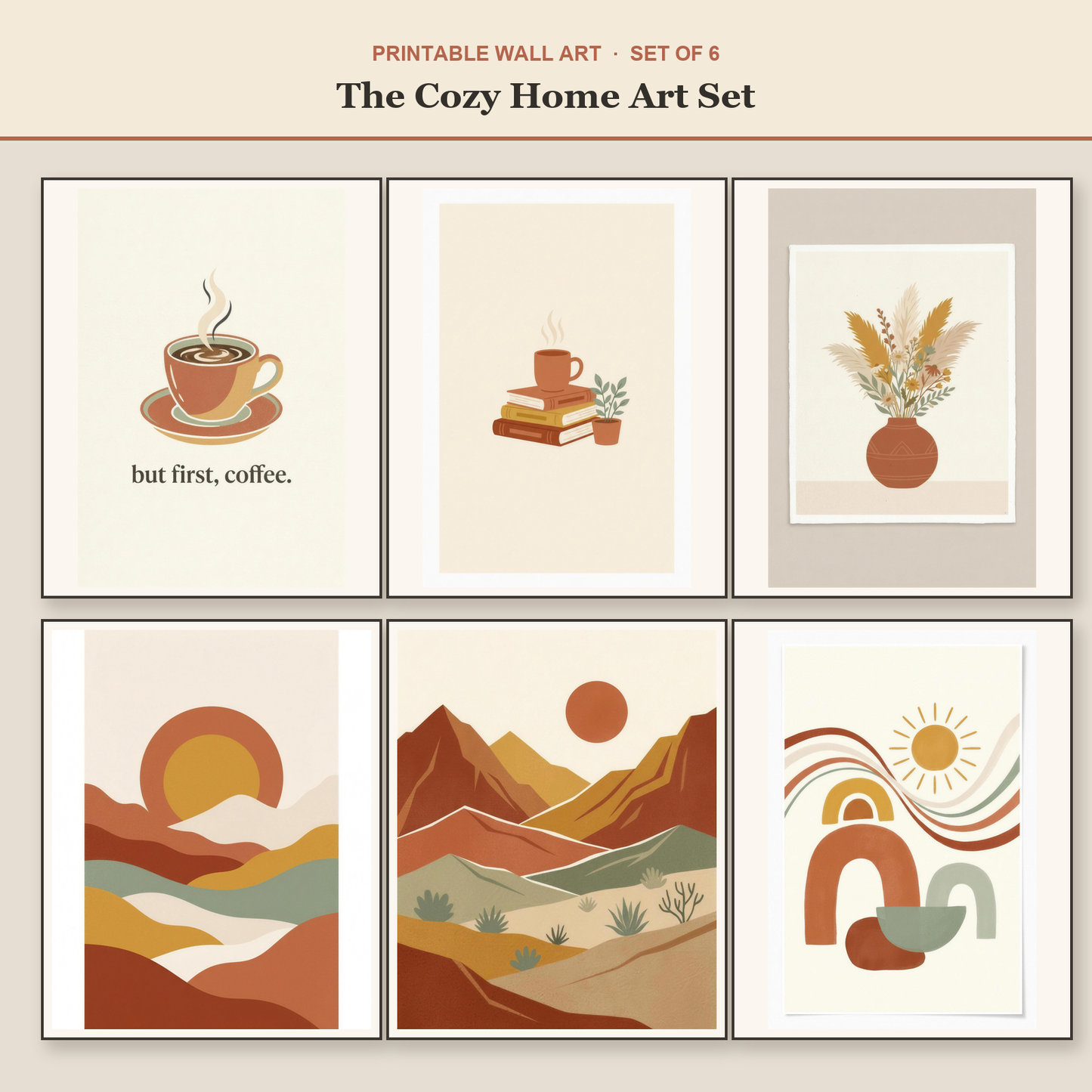 The Cozy Home Art Set — 6 Printable Boho Wall Prints (Instant Download)