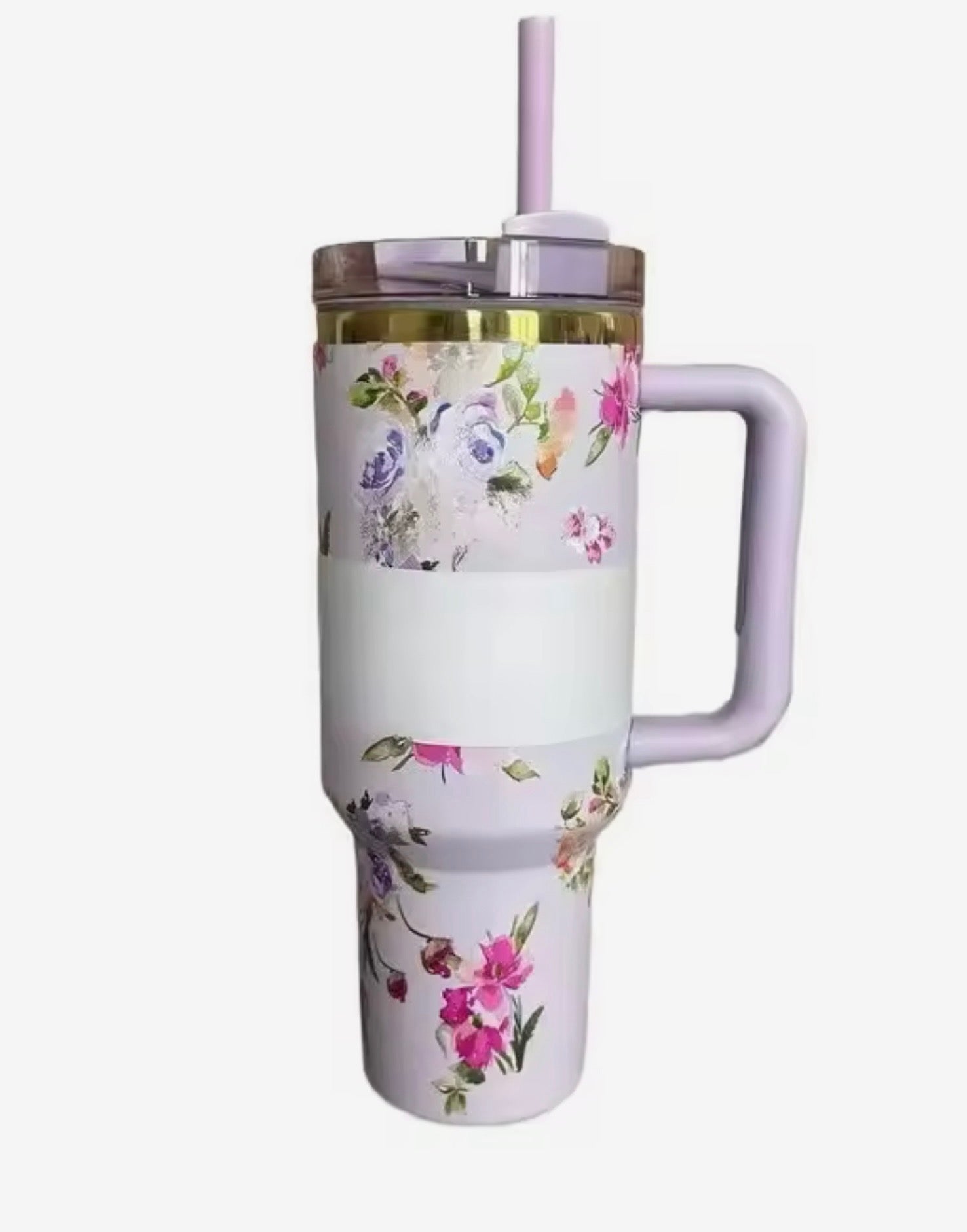 40oz Insulated Floral Tumbler — Leak - Proof Lid & Reusable Straw - Naynie's Treasures