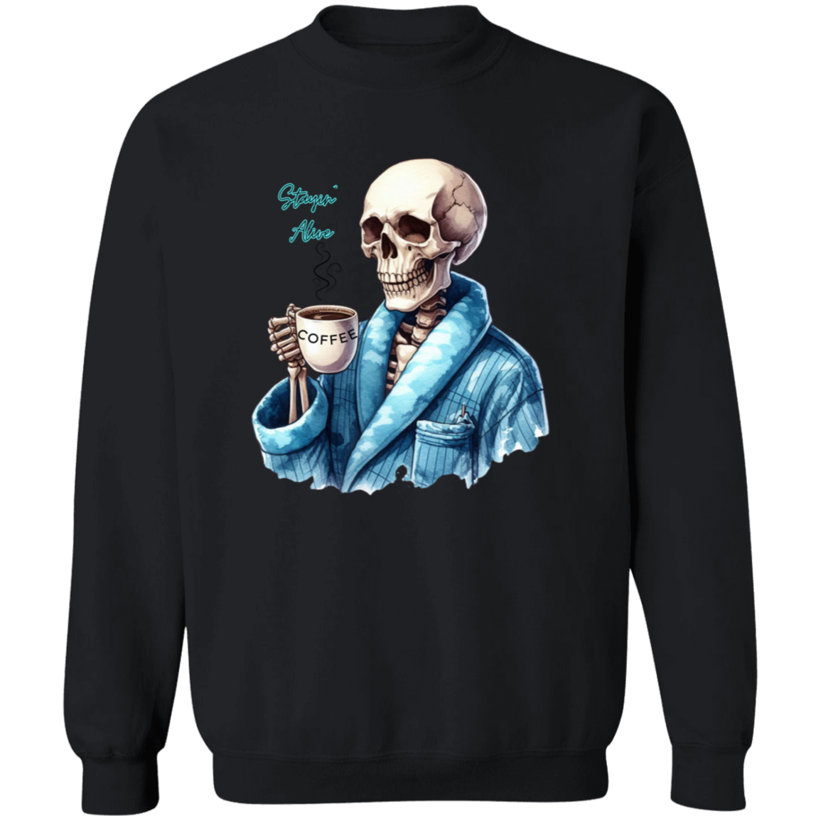 Skeleton with Coffee Pullover Sweatshirt