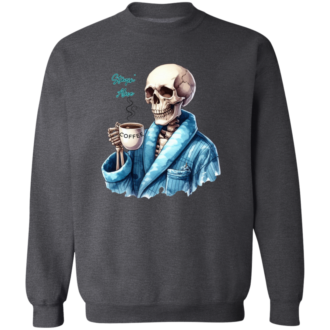 Skeleton with Coffee Pullover Sweatshirt