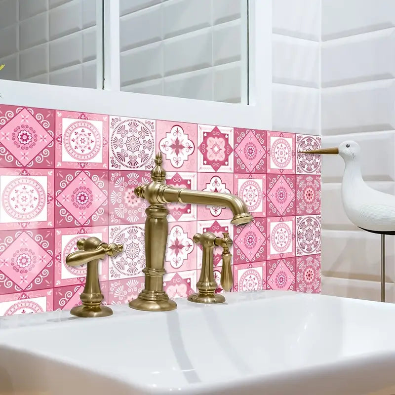 10pcs Romantic Pink Tile Stickers