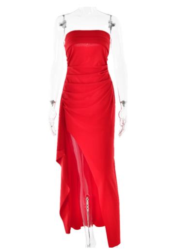 Strapless Asymmetrical High Split Maxi Dress