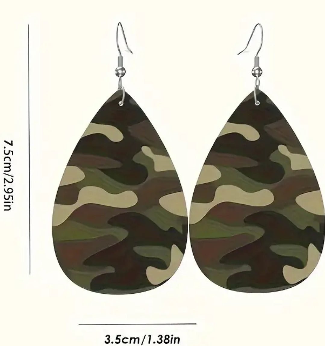 Camo Statement Earrings — Lightweight Teardrop Drop Earrings - Naynie's Treasures