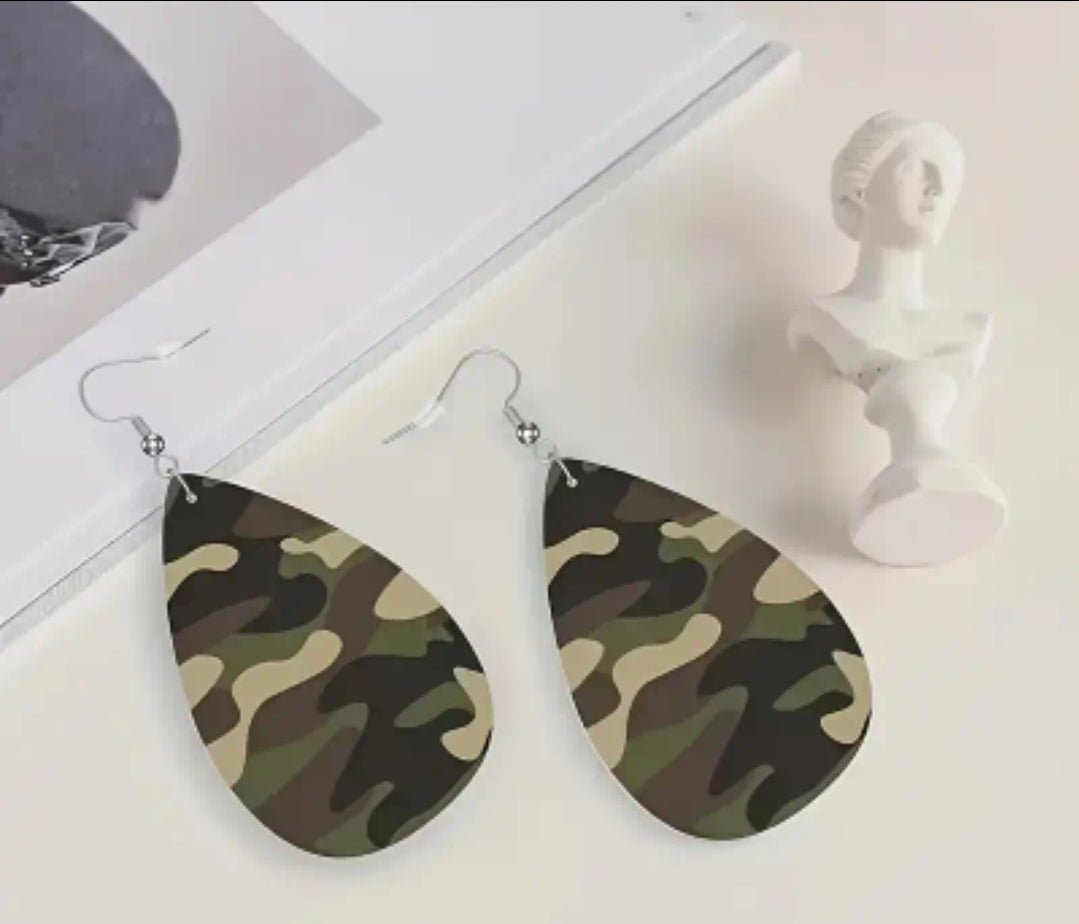 Camo Statement Earrings — Lightweight Teardrop Drop Earrings - Naynie's Treasures