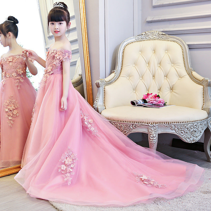 Long Flower Girl Dresses pink princess dress