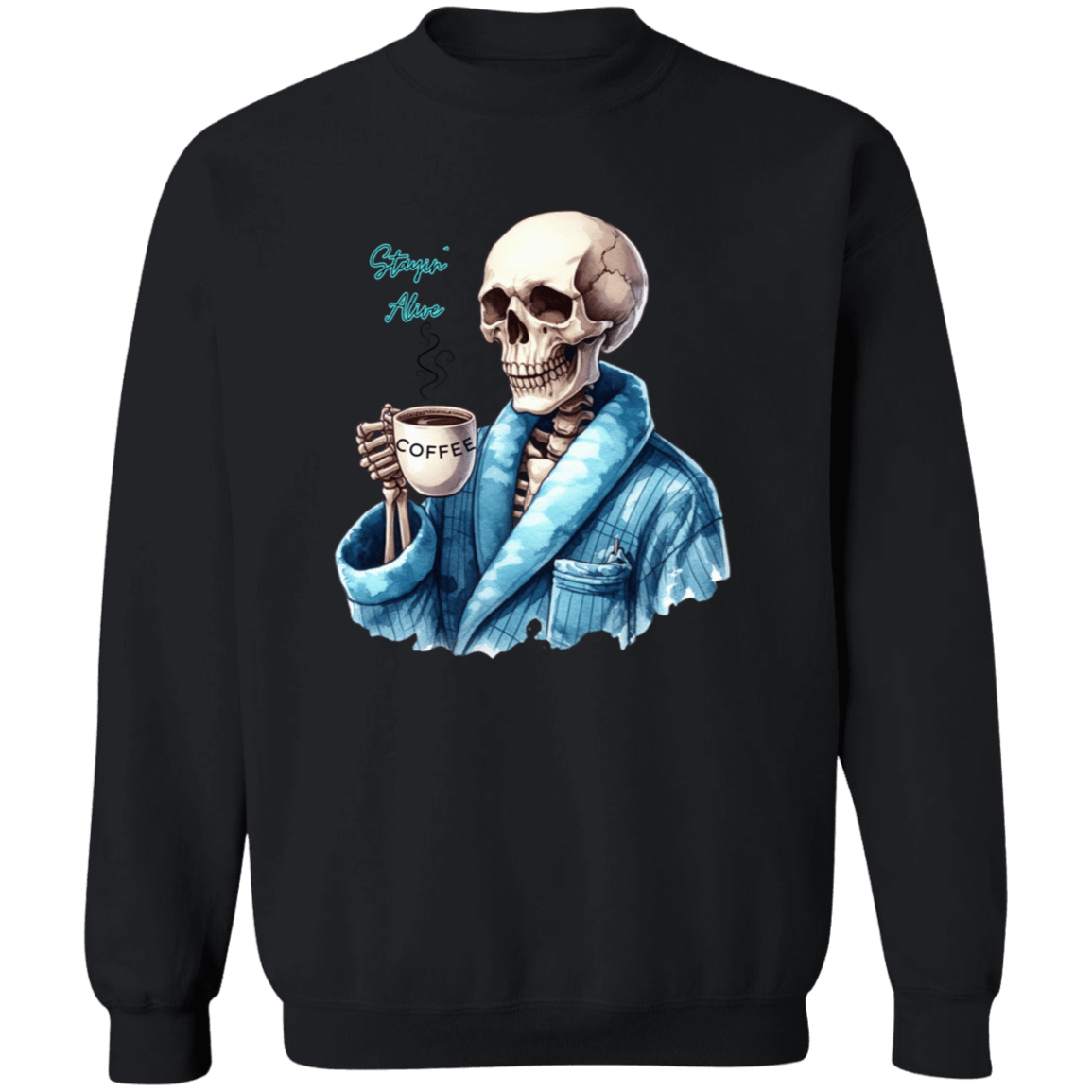 Skeleton with Coffee Pullover Sweatshirt - Naynie's Treasures