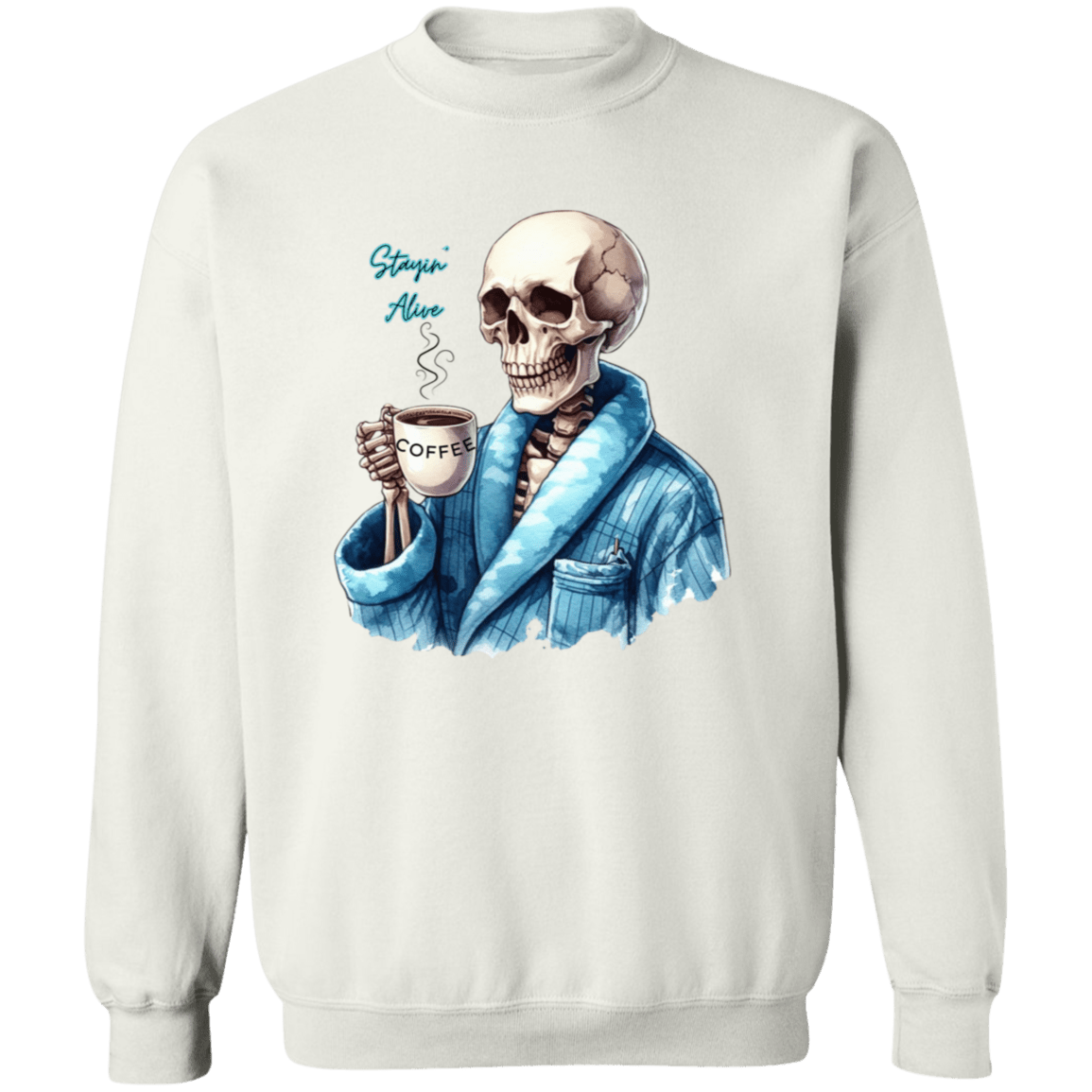 Skeleton with Coffee Pullover Sweatshirt - Naynie's Treasures
