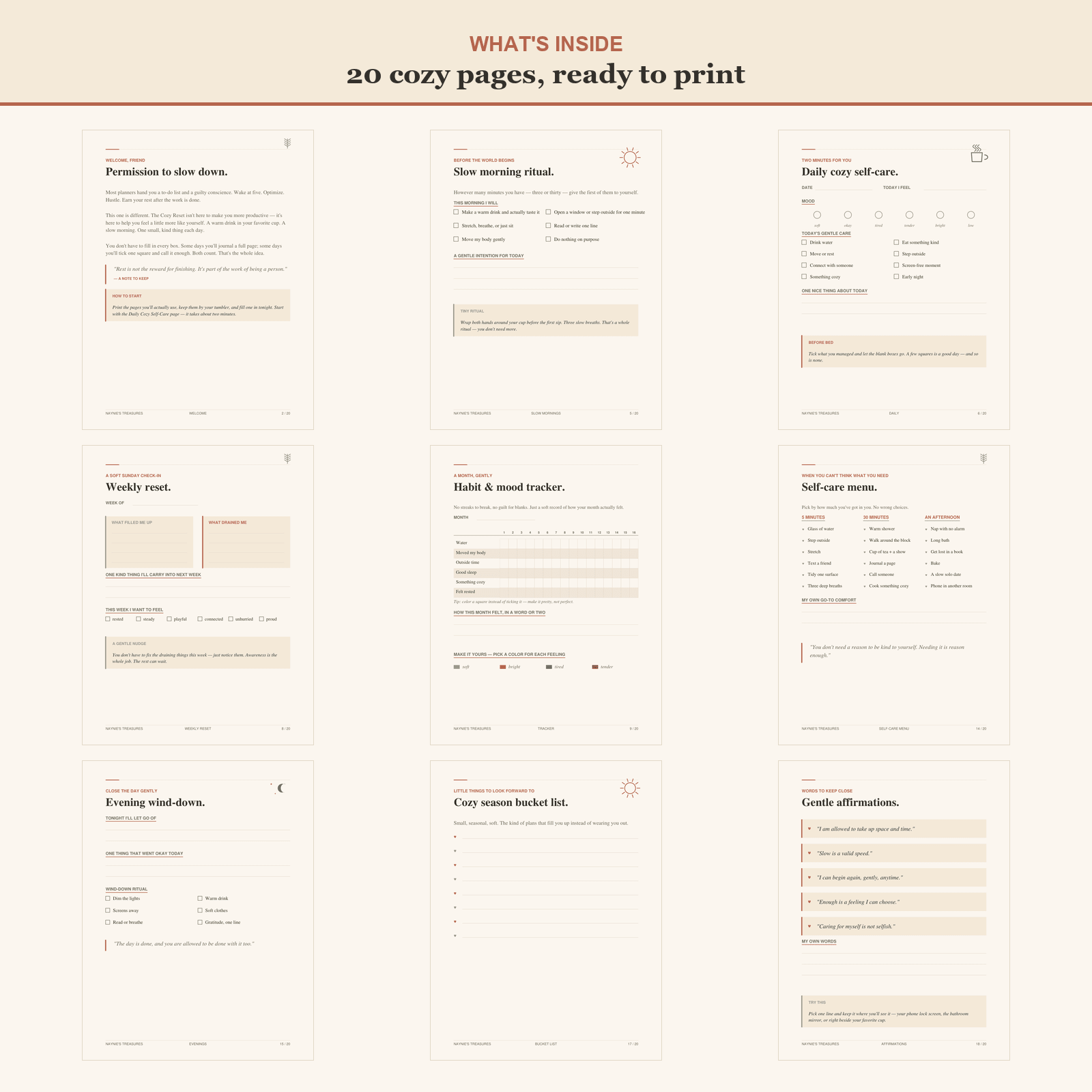 The Cozy Reset — Slow-Living Self-Care Planner & Journal (Printable PDF) - Naynie's Treasures