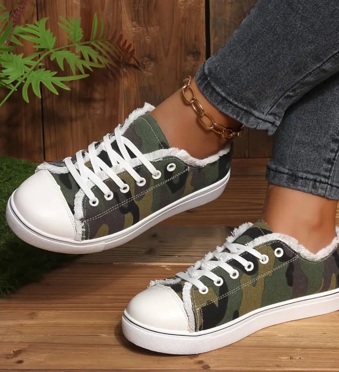 Women's Camo Lace - Up Sneakers — Lightweight Casual Walking Shoes - Naynie's Treasures